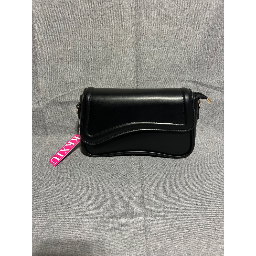 KKXIU Crossbody‎ Bag Women Small Black Faux Leather Gold Chain Strap Flap Cover